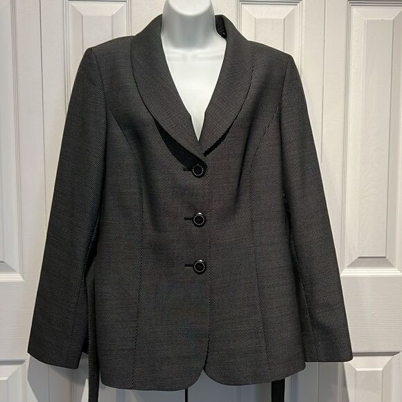 Dana Buchman Navy with White Tiny Polka Dots Wool Belted Blazer Jacket Size 12 - Picture 11 of 15